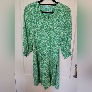 3/$25 Draper James Green Floral Midi Tie Waist Lined Dress Size XSmall